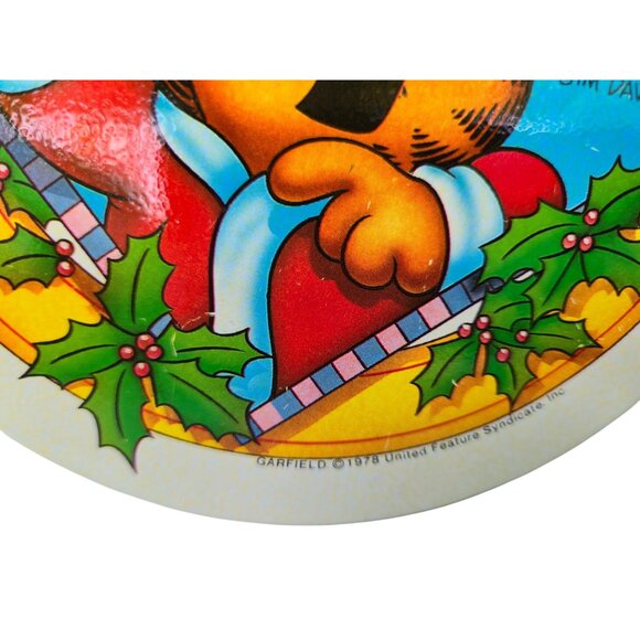 Vintage 1978 Garfield Christmas Tin Santa Ho Ho Ho Collectible - Picture 3 of 9